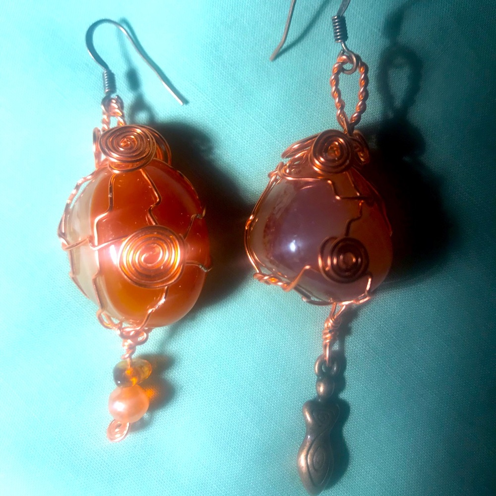 Copper Wire Wrapped Carnelian Earrings